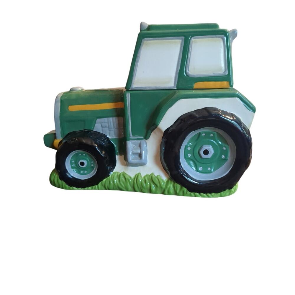 EUC, 100% Earthenware Large GREEN TRACTOR COOKIE JAR by HOLIDAY TIME